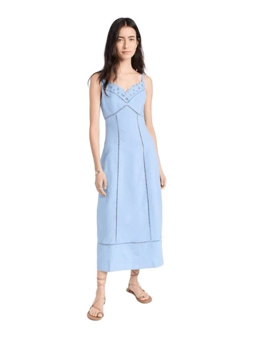 Madewell Sweetheart Midi Dress Size 12 Powder Blue Linen Blend NWT NEW